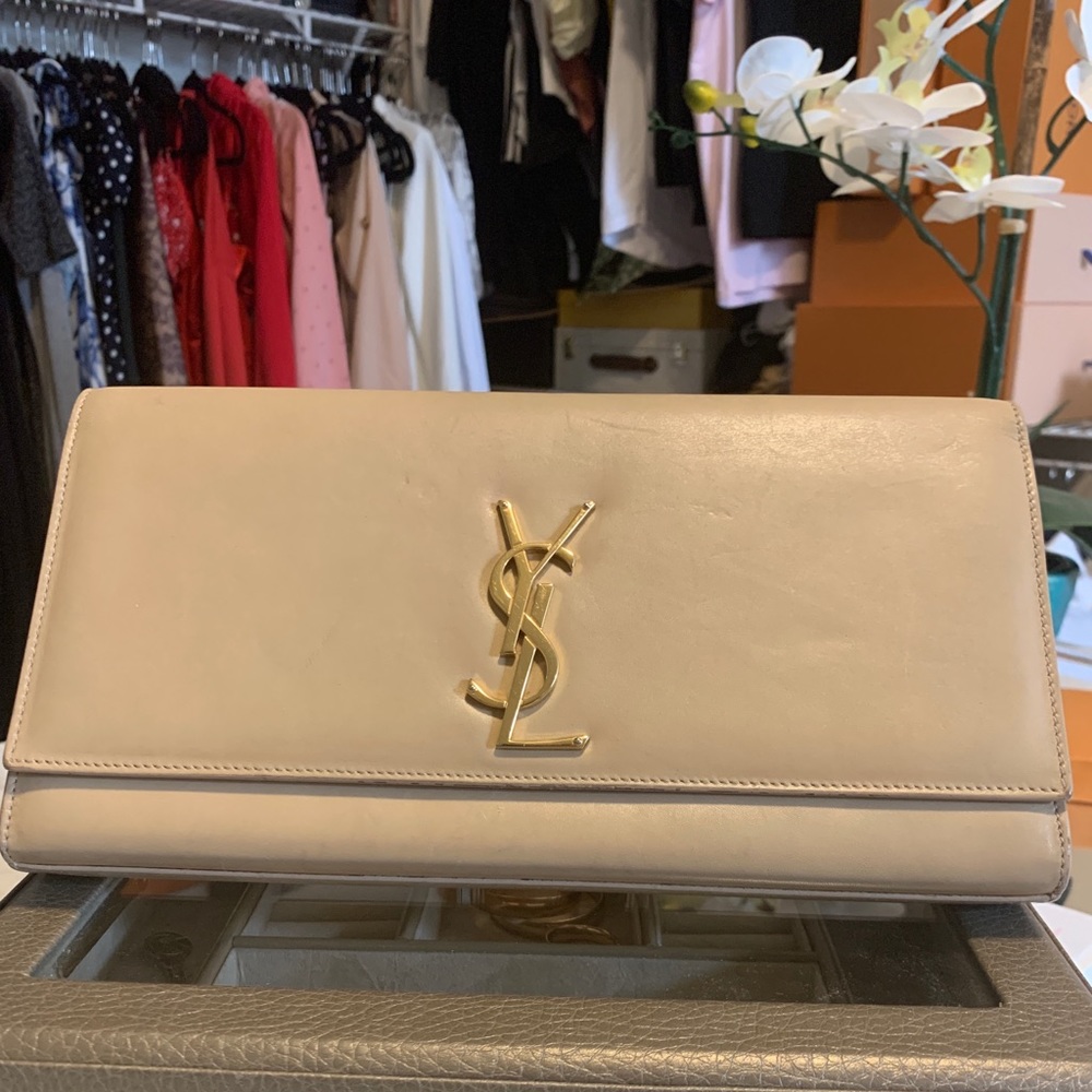 Monogram YSL clutch bag in nude